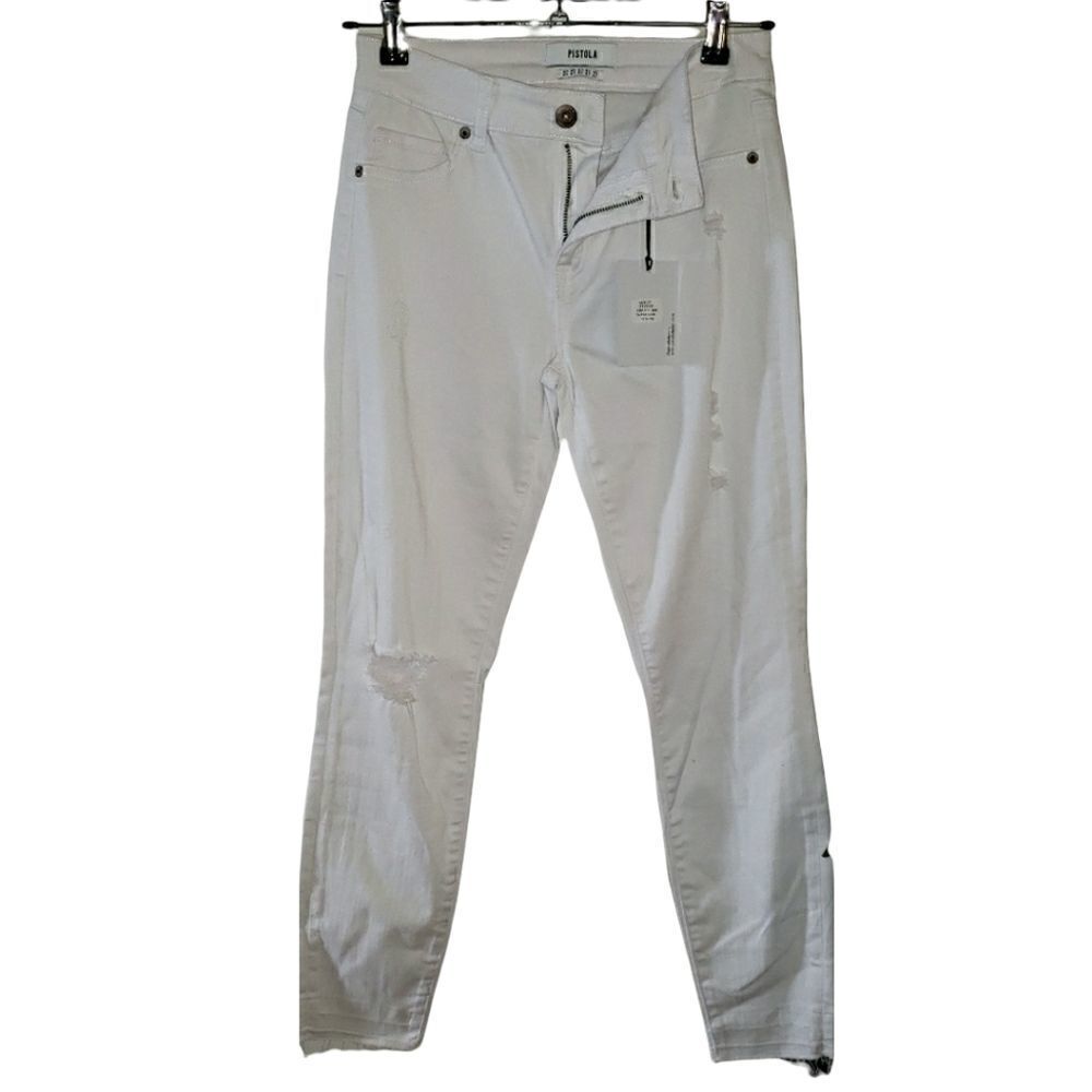 Pistola White Distressed Frayed Hem Skinny Jeans